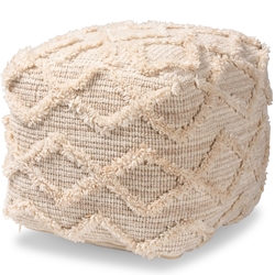 Baxton Studio Carilyn Modern and Contemporary Moroccan Inspired Ivory Handwoven Wool Blend Pouf Ottoman